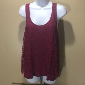 LC Loren Conrad Burgundy Lacey Tank -V103